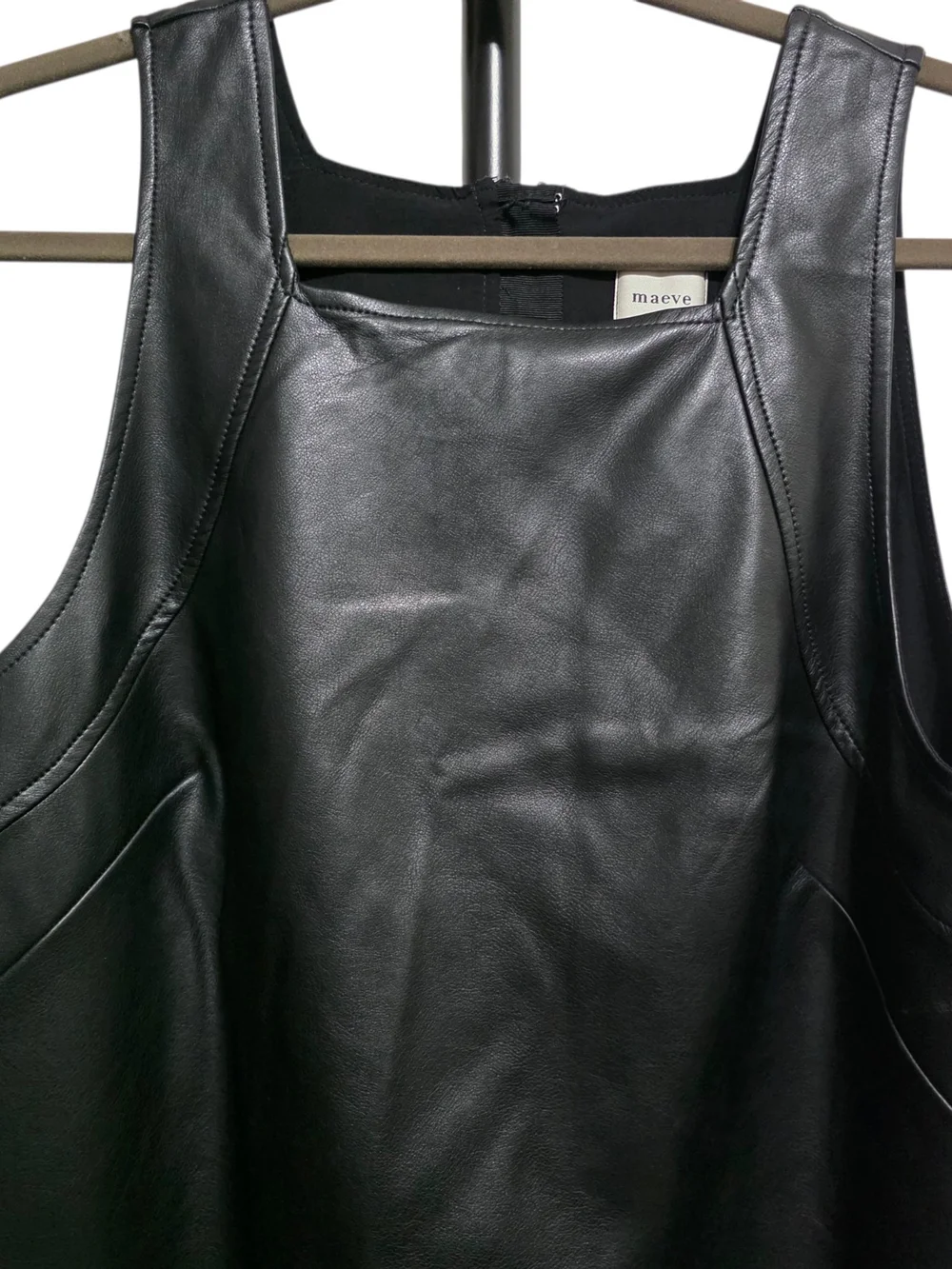 Maeve Anthropologie Black Faux Leather Shift Dress Med Vegan Leather Mini Dress